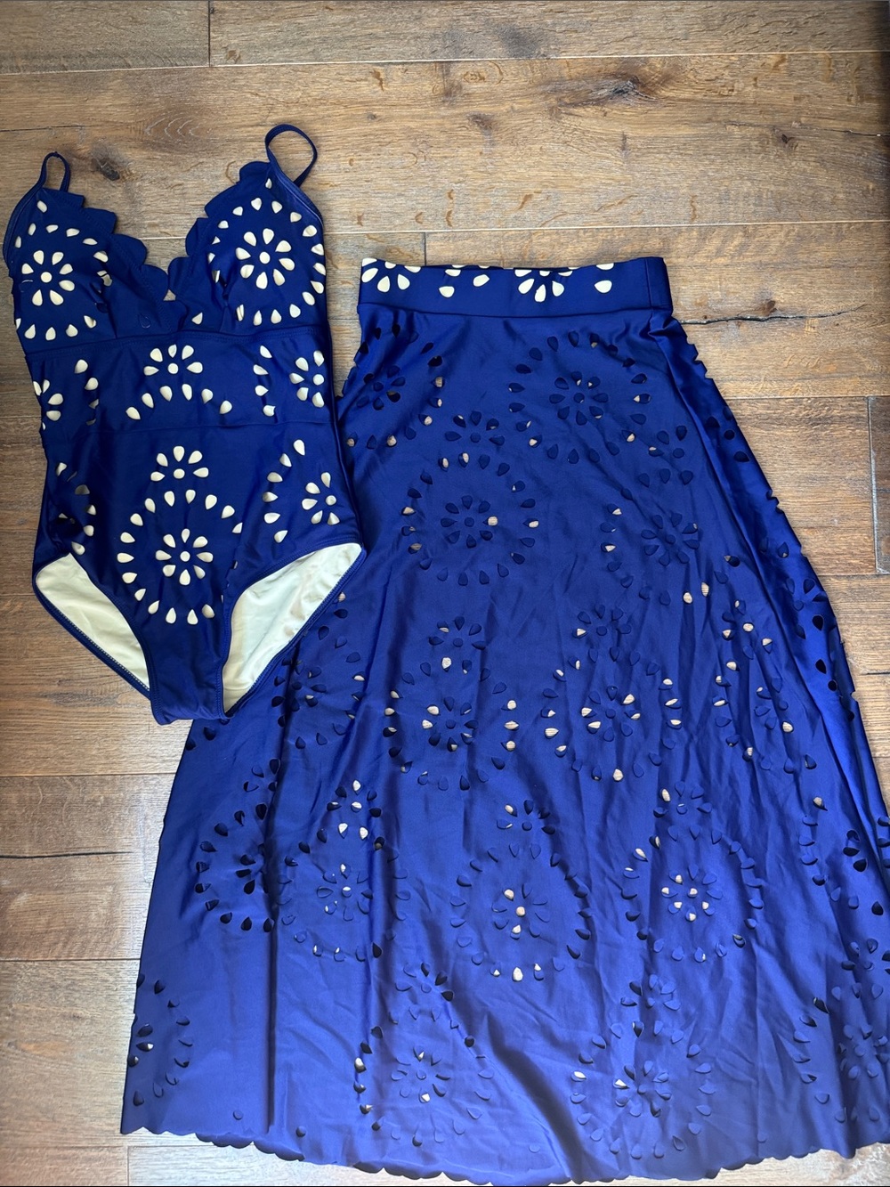 Women's Navy Blue Laser-Cut A-Line Skirt